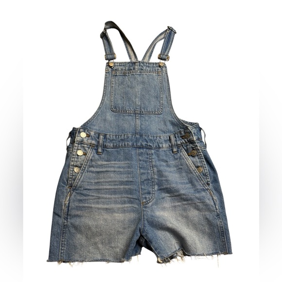 Madewell‎ Size S Womens Adirondack Raw Hem Cut Off Short Overalls Denim